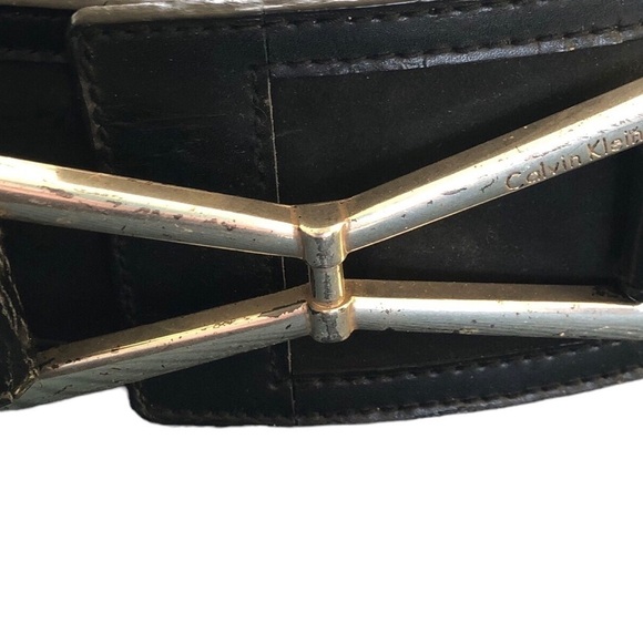 Calvin Klein Wide Leather/Suede Belt Black Silver Logo Medallion 2.75”W Sz. XL - Picture 3 of 7